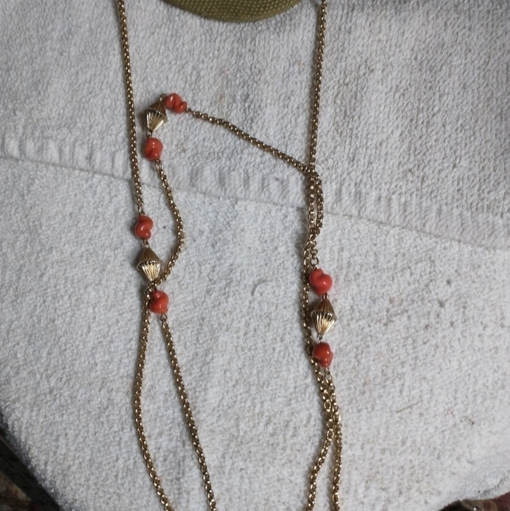 Goldtone orange super long chain necklace marino